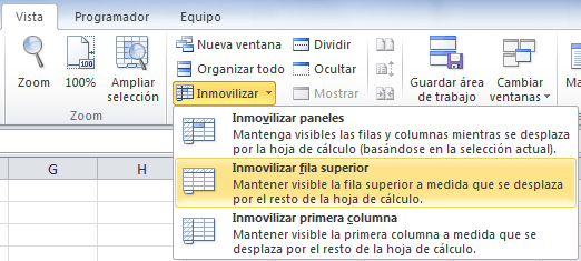 Como inmovilizar paneles - Excel