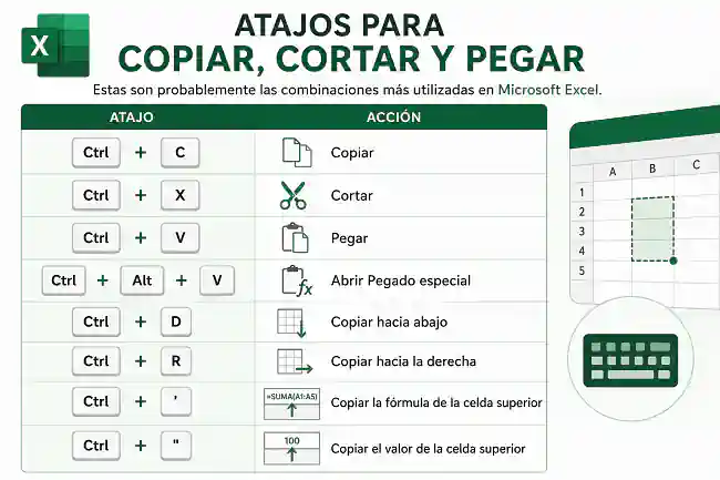 atajos del teclado en excel para copiar y pegar