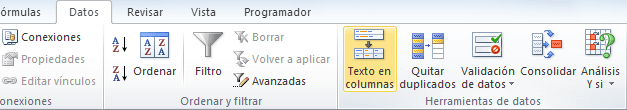 texto en columnas en excel