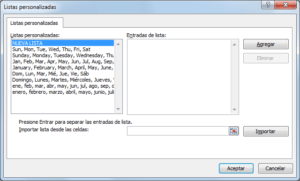 lista personalizada en excel