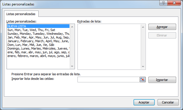 listas personalizadas en Excel
