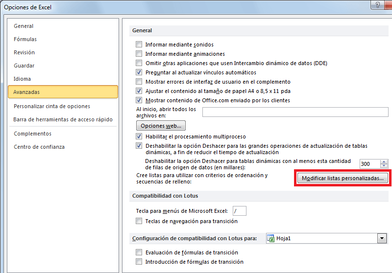 listas personalizadas en Excel