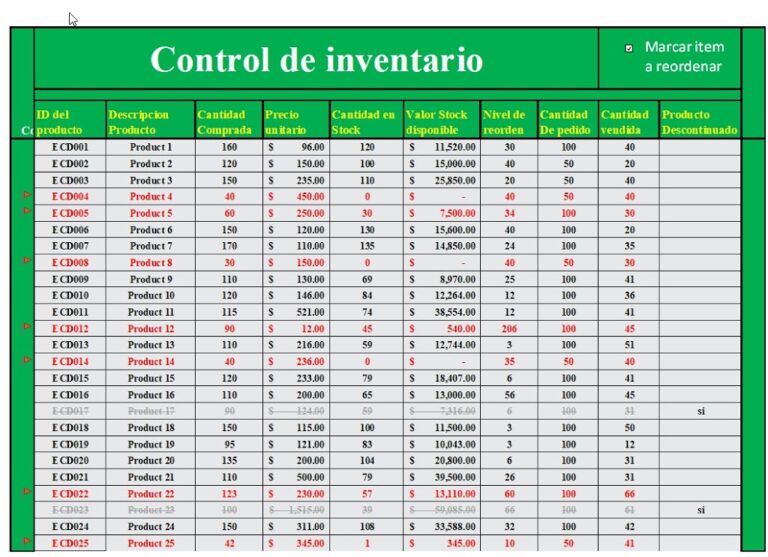 Plantilla Excel: Plantilla de inventario: Entradas y salidas en Excel