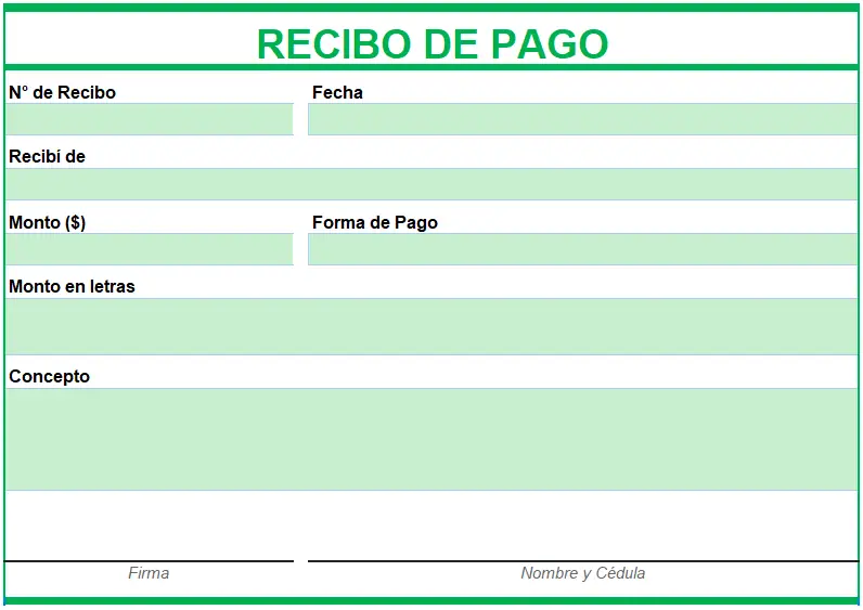 formato de recibo de pago en excel