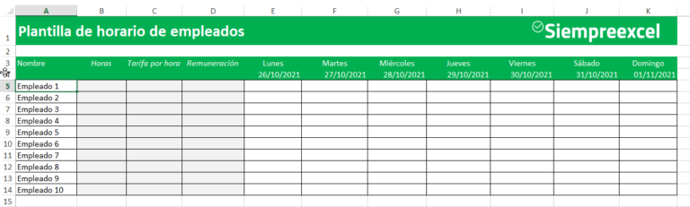Descarga la plantilla Plantilla de horario de trabajo en Excel: Descarga