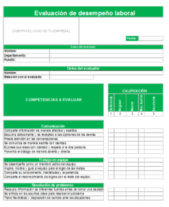 formato de evaluación de desempeño
