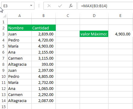 función max en excel