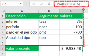 valor presente en excel