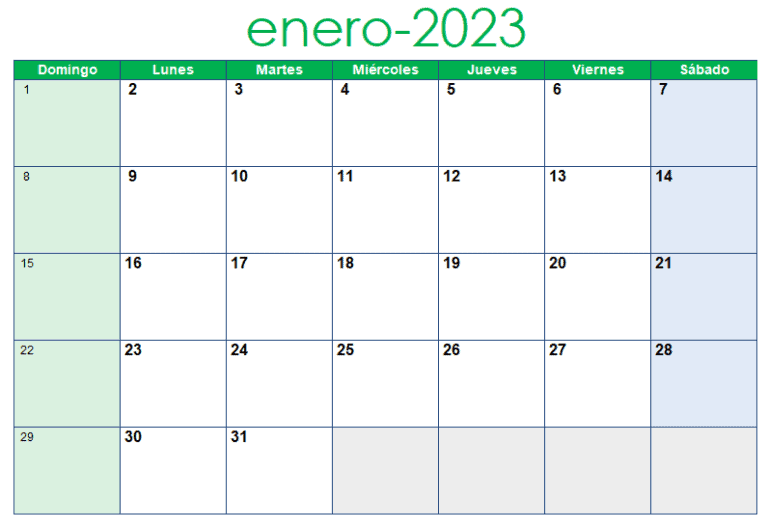 Calendario 2023 Descargar plantilla en excel Siempre Excel
