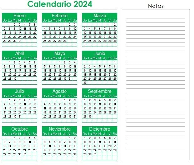 Calendario 2024 Descargar plantilla en Excel Siempre Excel