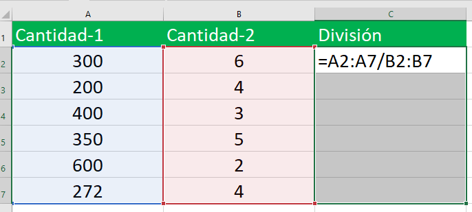 división en Excel matricial