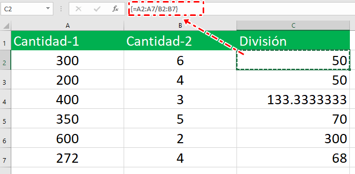 formula matricial en Excel