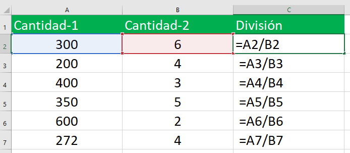 división en Excel