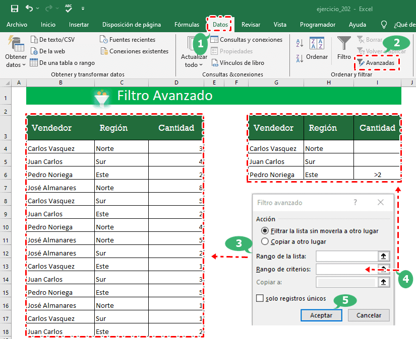 filtro avanzado en Excel