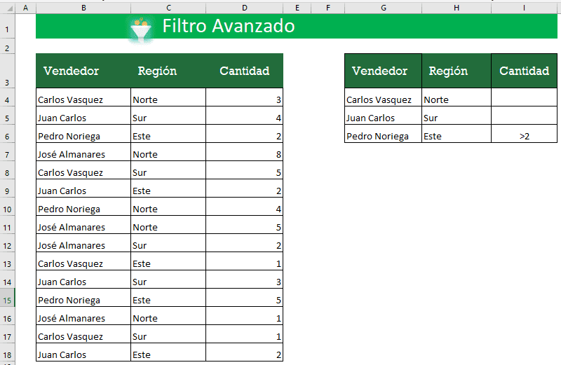 filtros avanzado en Excel