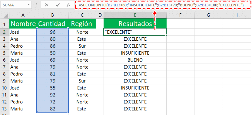 función lógica si conjunto en excel