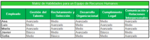 matriz de habilidades Excel