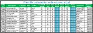 inventario de tienda de ropa en excel