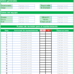 check list mantenimiento preventivo excel