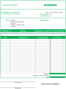 plantilla de albaran en excel