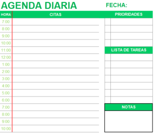 agenda diaria en excel