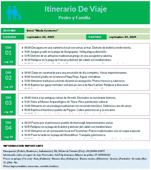 itinerario de viaje en excel