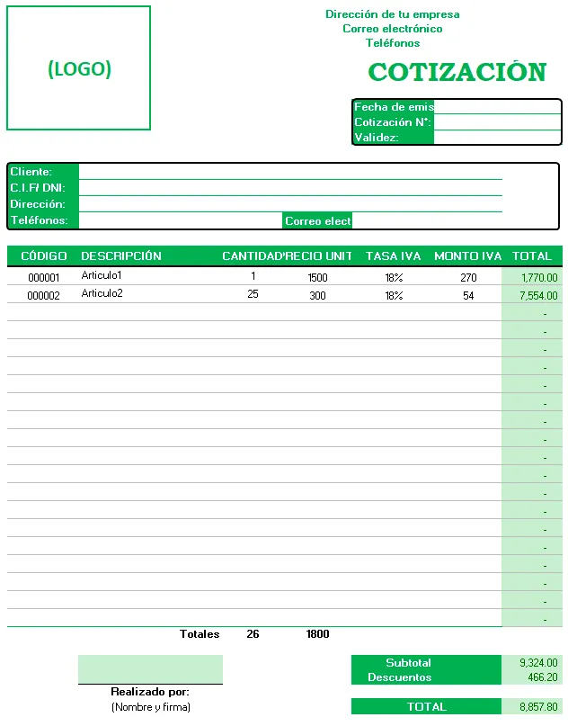 plantillas de cotizaciones excel gratis