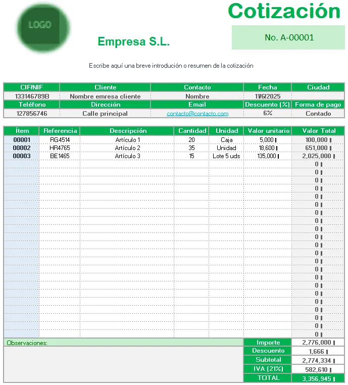 plantillas de cotizaciones excel gratis
