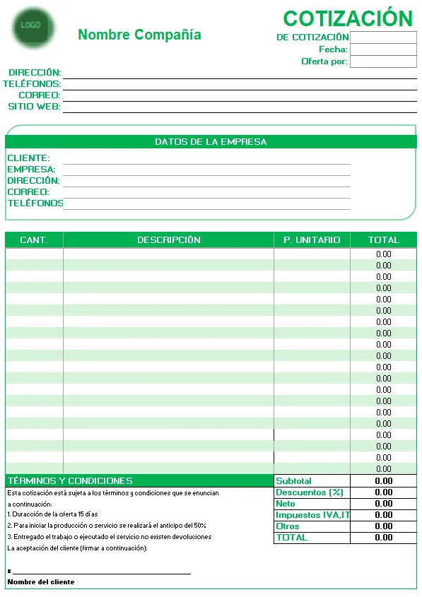 plantillas de cotizaciones excel gratis