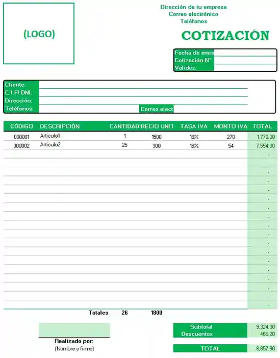 Plantillas de cotizaciones en excel gratis