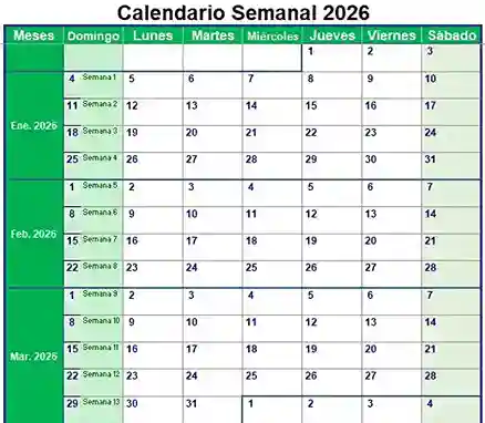 calendario 2026 semanal