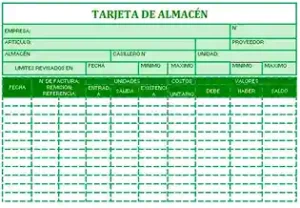 tarjeta de almacén en excel