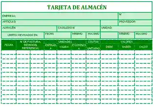 tarjeta de almacén en excel