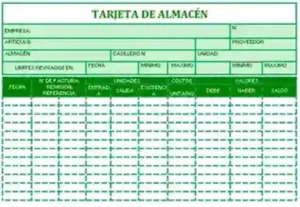 tarjeta de almacen en excel
