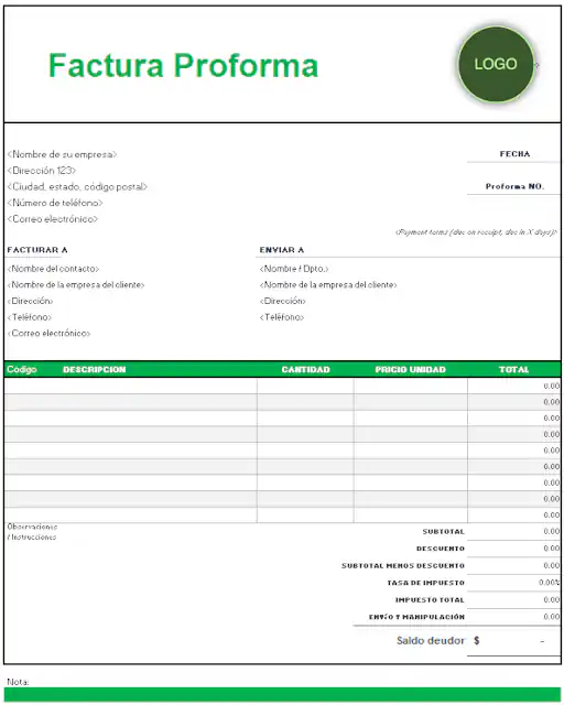 factura proforma en excel