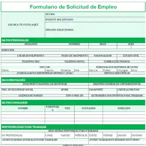 solicitud de empleo en excel