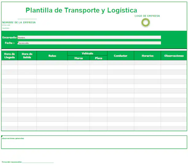Plantilla excel logística y transporte gratis