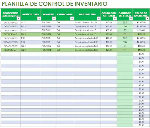 control de inventario en excel