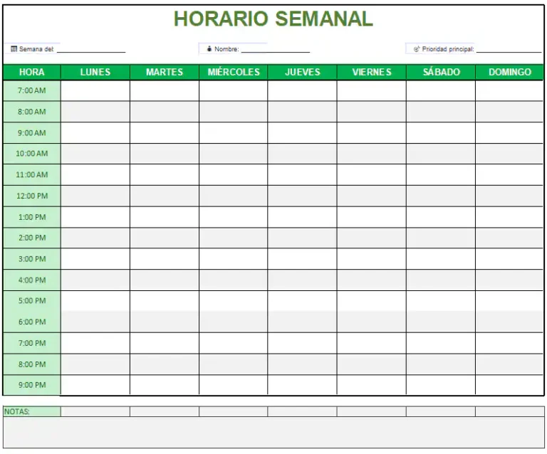 plantilla horario semanal excel