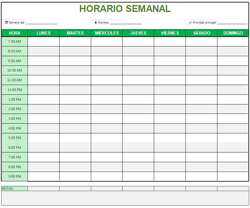 plantilla horario semanal excel